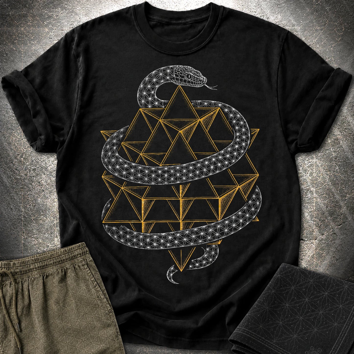 Serpent Tetrahedron Merkaba Geometry - Serpent Tetrahedron Merkaba Geometry T-Shirt - Black