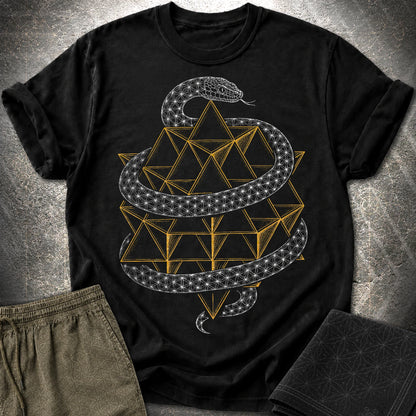 Serpent Tetrahedron Merkaba Geometry - Serpent Tetrahedron Merkaba Geometry T-Shirt - Black