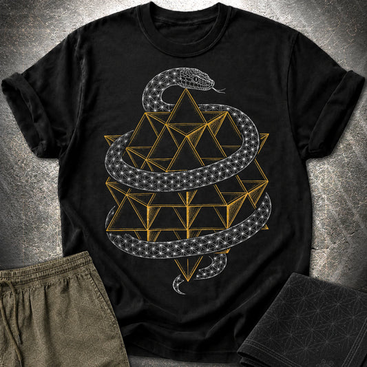 Serpent Tetrahedron Merkaba Geometry - Serpent Tetrahedron Merkaba Geometry T-Shirt - Black