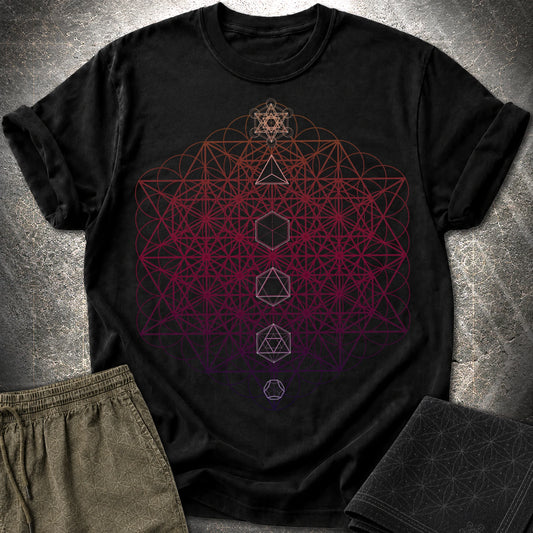 64 Tetrahedron Platonic Solids Metatron - 64 Tetrahedron Platonic Solids Metatron T-Shirt - Black