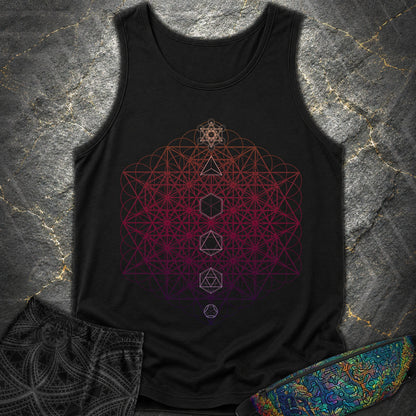 64 Tetrahedron Platonic Solids Metatron - 64 Tetrahedron Platonic Solids Metatron Tank Top - Black
