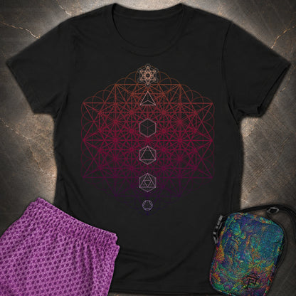 64 Tetrahedron Platonic Solids Metatron - 64 Tetrahedron Platonic Solids Metatron Women's T-Shirt - Black