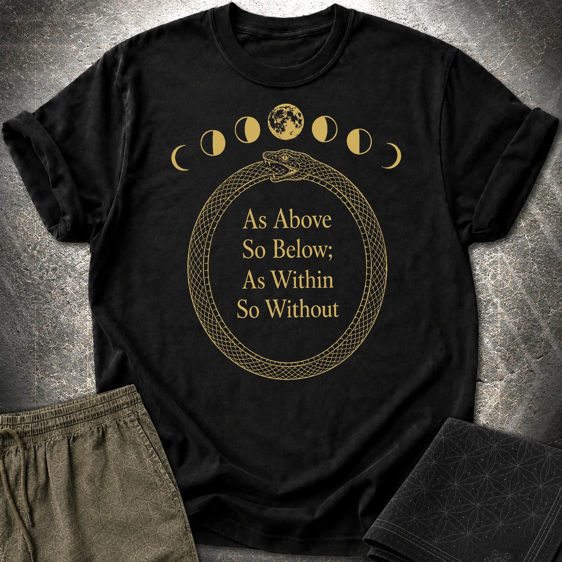 As Above So Below Gold Ouroboros - As Above So Below Gold Ouroboros T-Shirt - Black