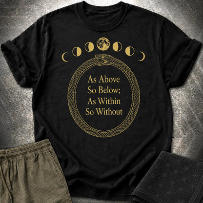 As Above So Below Gold Ouroboros - As Above So Below Gold Ouroboros T-Shirt - Black