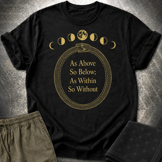 As Above So Below Gold Ouroboros - As Above So Below Gold Ouroboros T-Shirt - Black