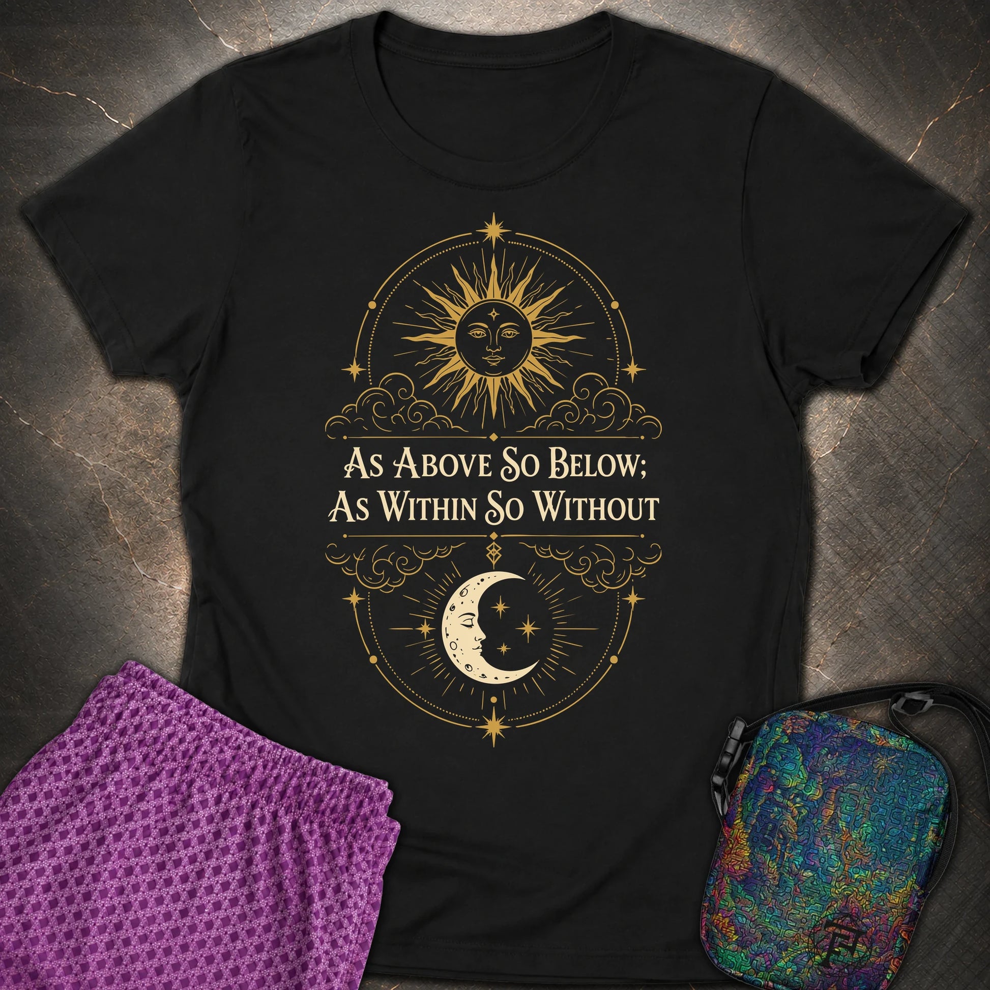 As Above So Below Sun Moon Colored - As Above So Below Sun Moon Colored Womens T-Shirt - Black