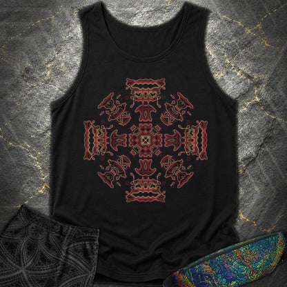Shamanic Faces Geometric Comfort Tank Top - Shamanic Faces Geometric Comfort Tank Top - Black