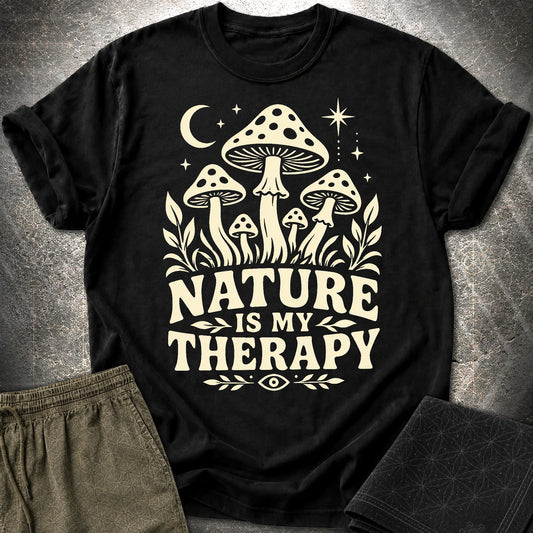 Nature Is My Therapy Mushroom T-Shirt - Nature Is My Therapy Mushroom T-Shirt - Black
