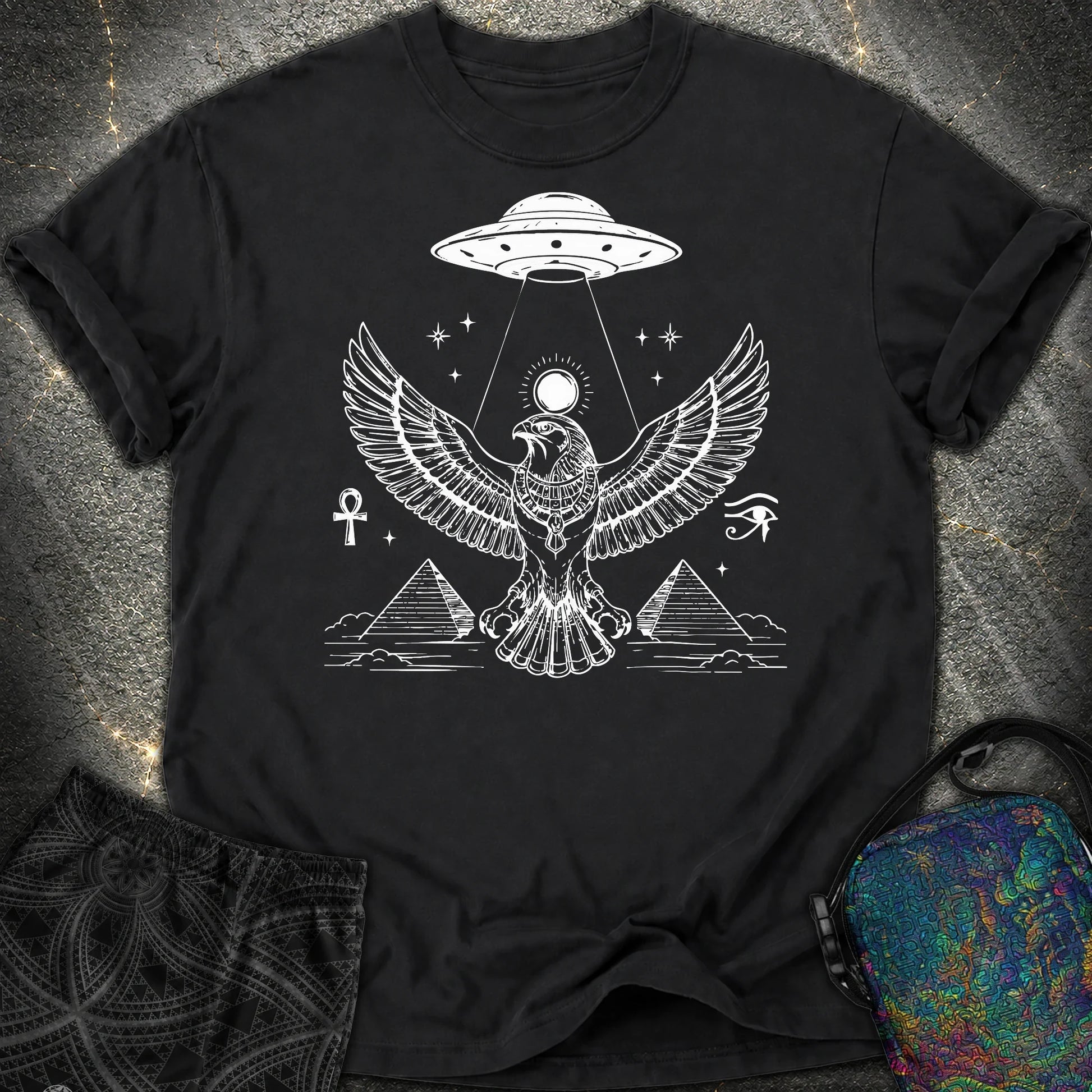 Solar Falcon Beneath the Starship - Solar Falcon Beneath the Starship Comfort T-Shirt - Black