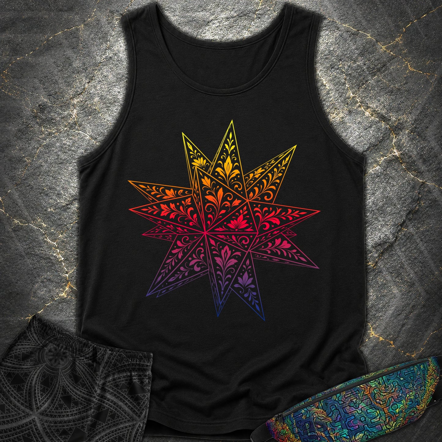 Colorful Stellated Dodecahedron - Colorful Stellated Dodecahedron Comfort Tank Top - Black
