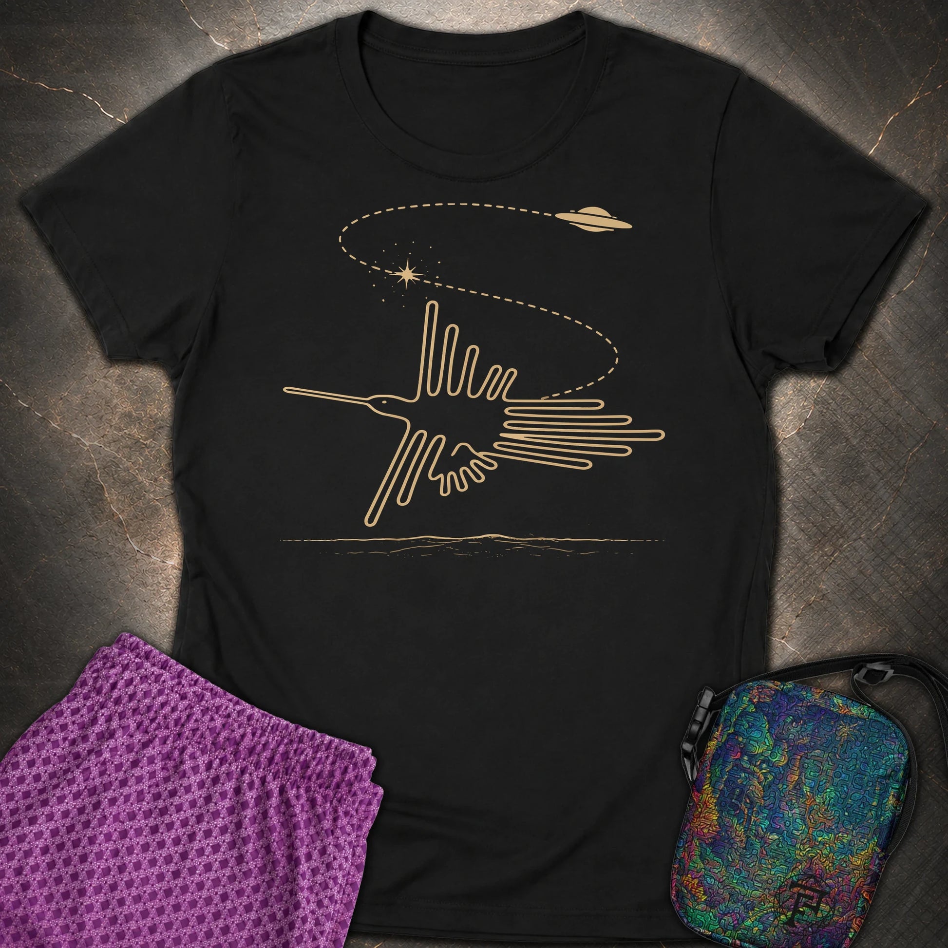 Geoglif Ptaka I Latający Spodek - Geoglif Ptaka I Latający Spodek Womens T-Shirt - Black