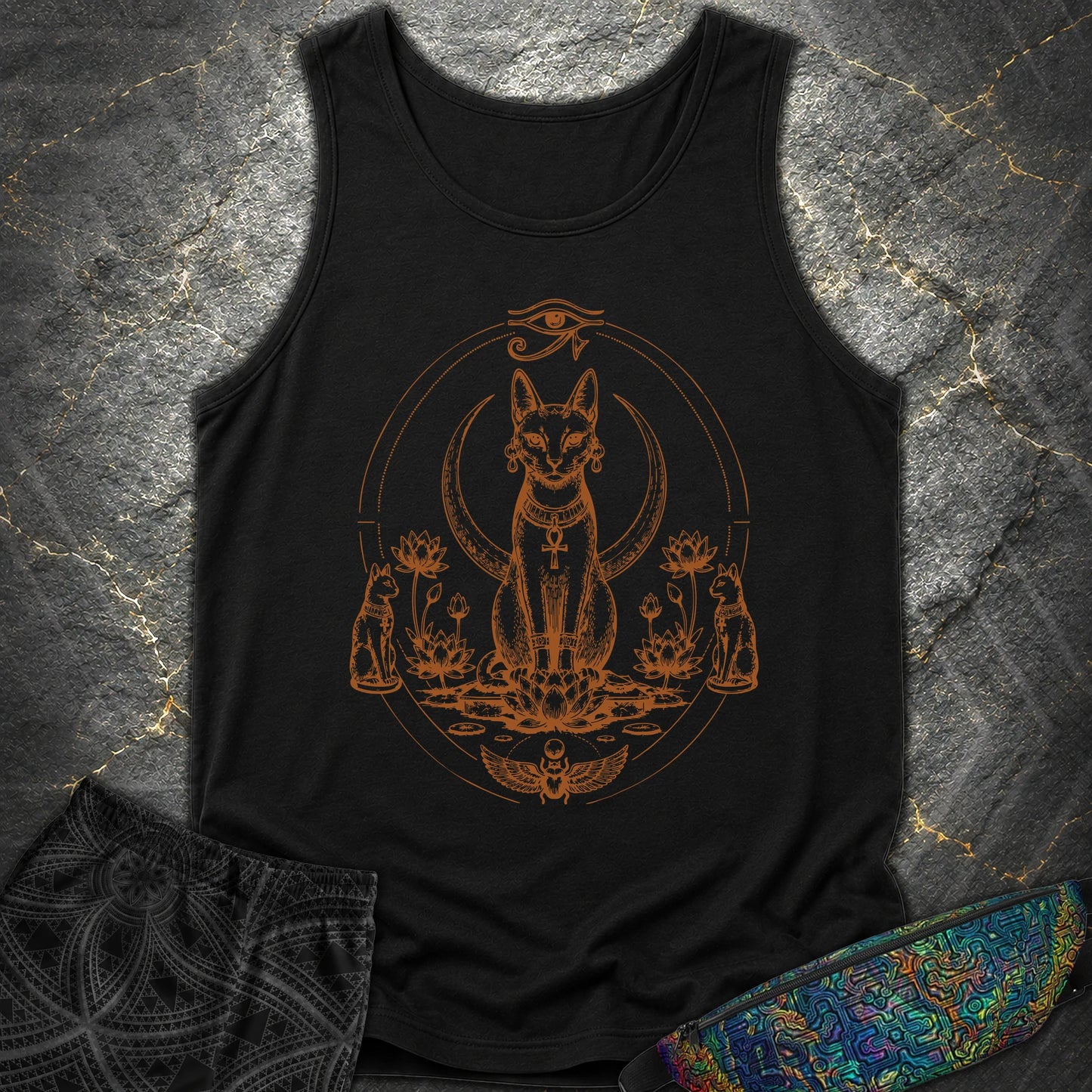 Sacred Cat Among Lotus Blooms - Sacred Cat Among Lotus Blooms Comfort Tank Top - Black