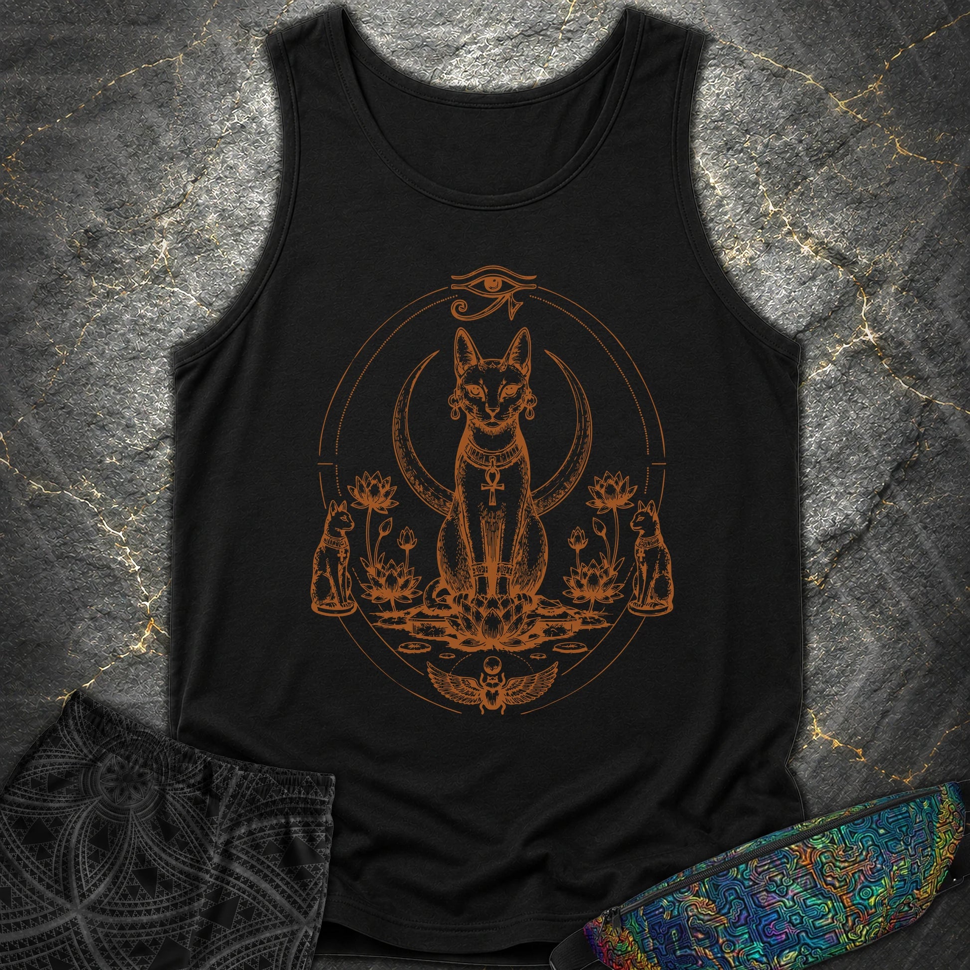 Sacred Cat Among Lotus Blooms - Sacred Cat Among Lotus Blooms Comfort Tank Top - Black