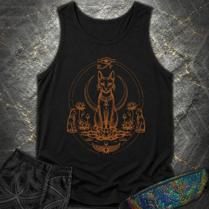 Sacred Cat Among Lotus Blooms - Sacred Cat Among Lotus Blooms Comfort Tank Top - Black
