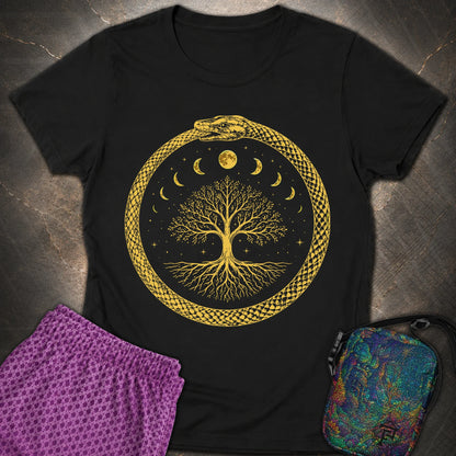 Ouroboros Moon Tree Unisex Womens T-Shirt - Ouroboros Moon Tree Unisex Womens T-Shirt - Black