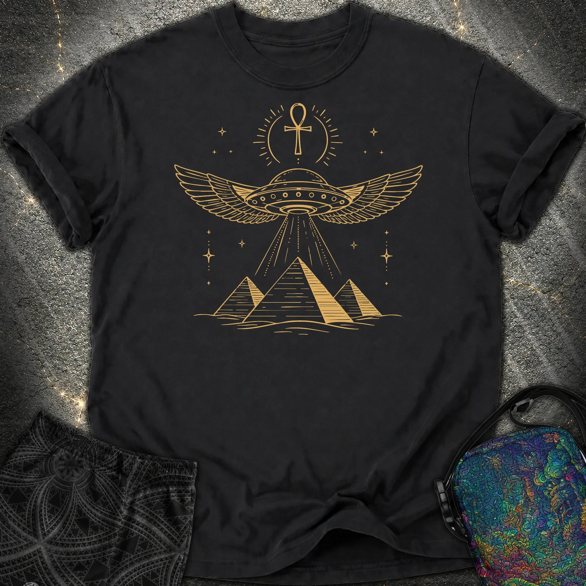Winged Starship Over the Pyramids - Winged Starship Over the Pyramids Comfort T-Shirt - Black