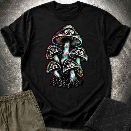 Hypnotic Mushroom T-Shirt, Psychedelic Eye Mushroom Shirt, Glitch Trippy Graphic Tee - Hypnotic Mushroom T-Shirt, Psychedelic Eye Mushroom Shirt, Glitch Trippy Graphic Tee - Black