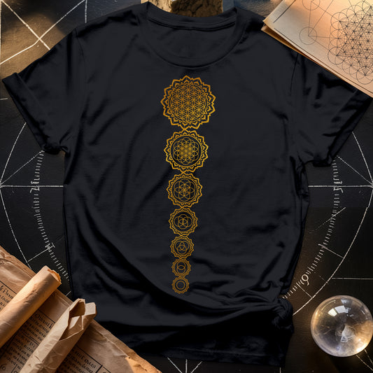 Gold Flower Of lIfe Chakras T-Shirt