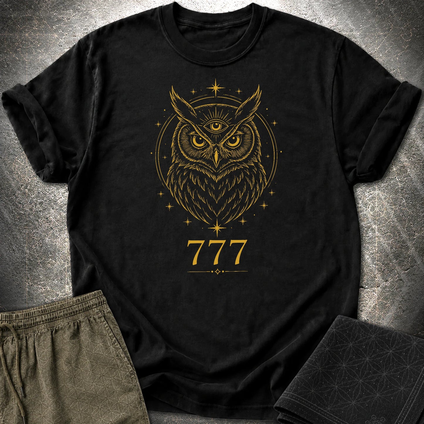 777 Mystic Owl T-Shirt - 777 Mystic Owl T-Shirt - Black