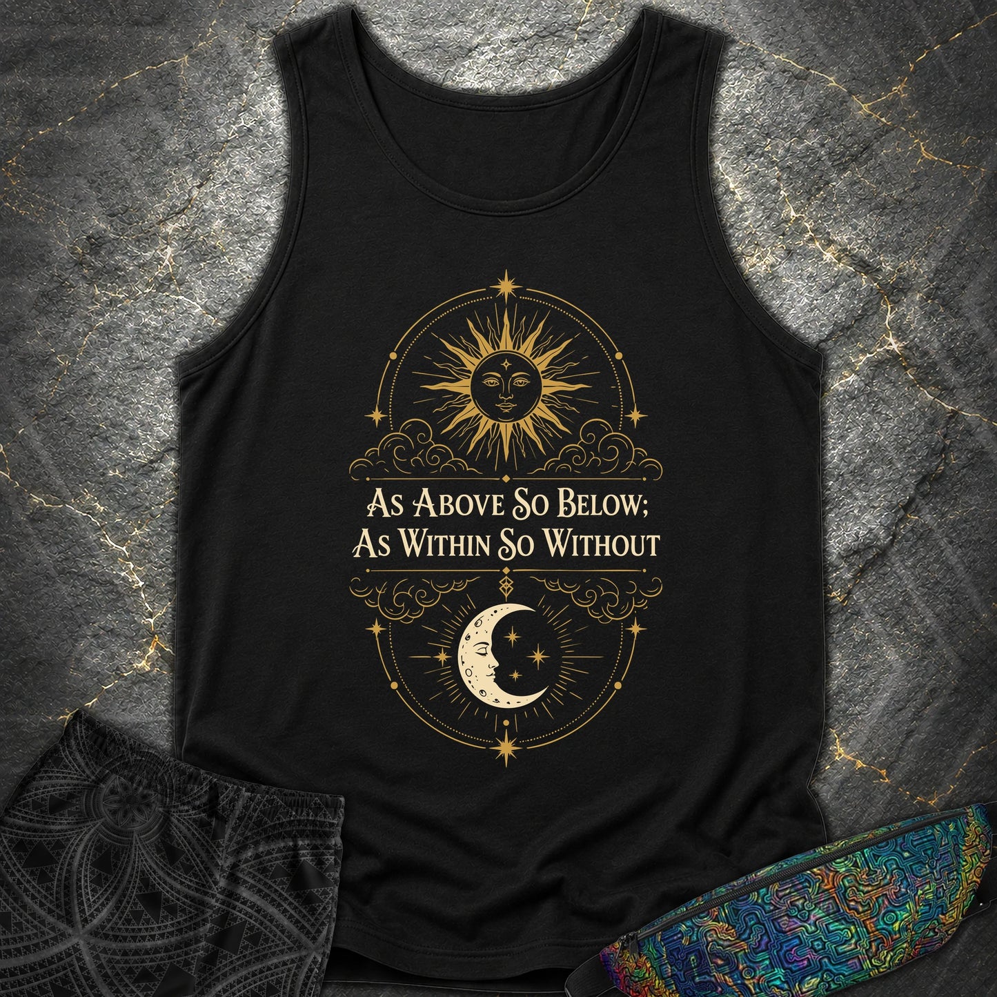 As Above So Below Sun Moon Colored - As Above So Below Sun Moon Colored Comfort Tank Top - Black