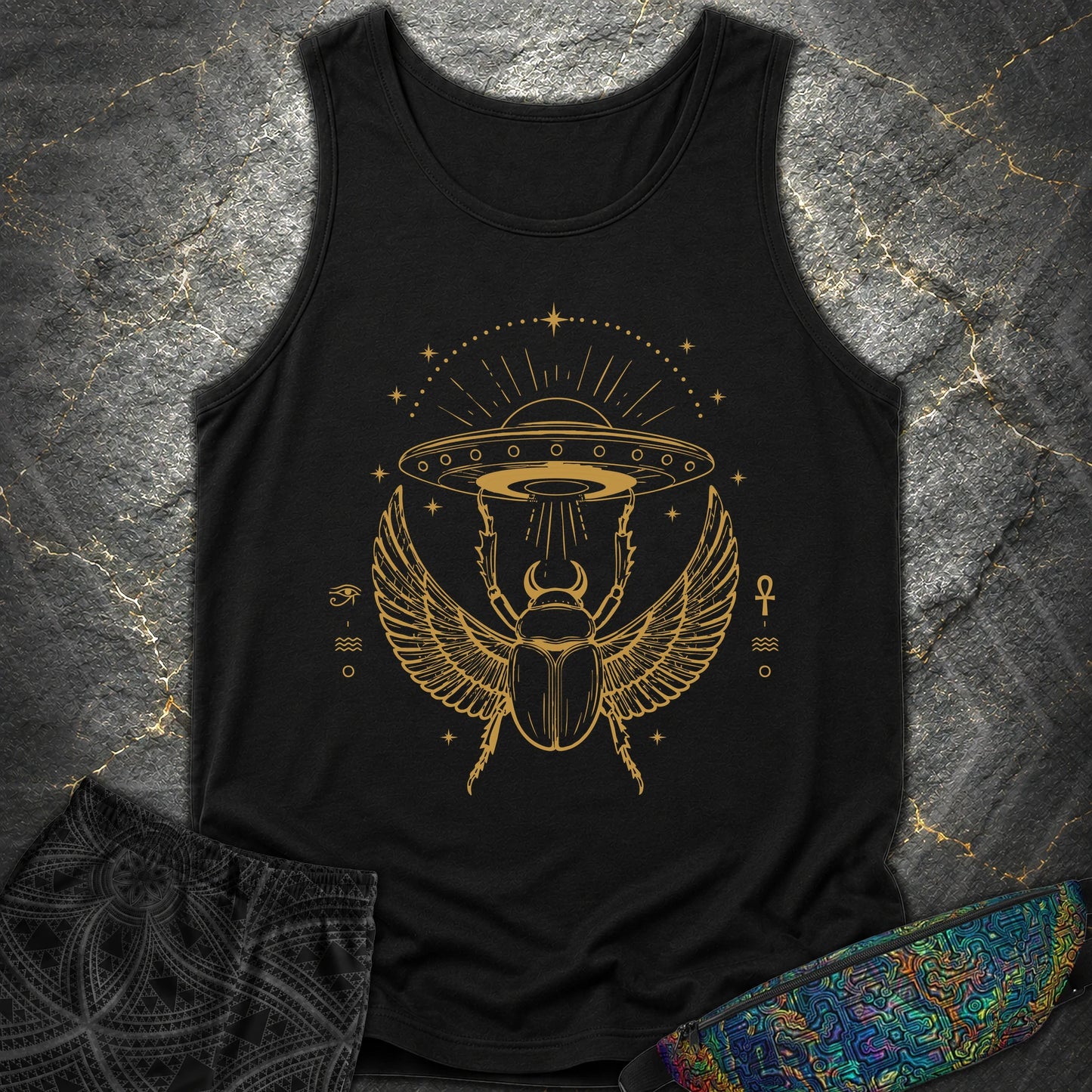 Celestial Scarab Beneath the Starship - Celestial Scarab Beneath the Starship Comfort Tank Top - Black