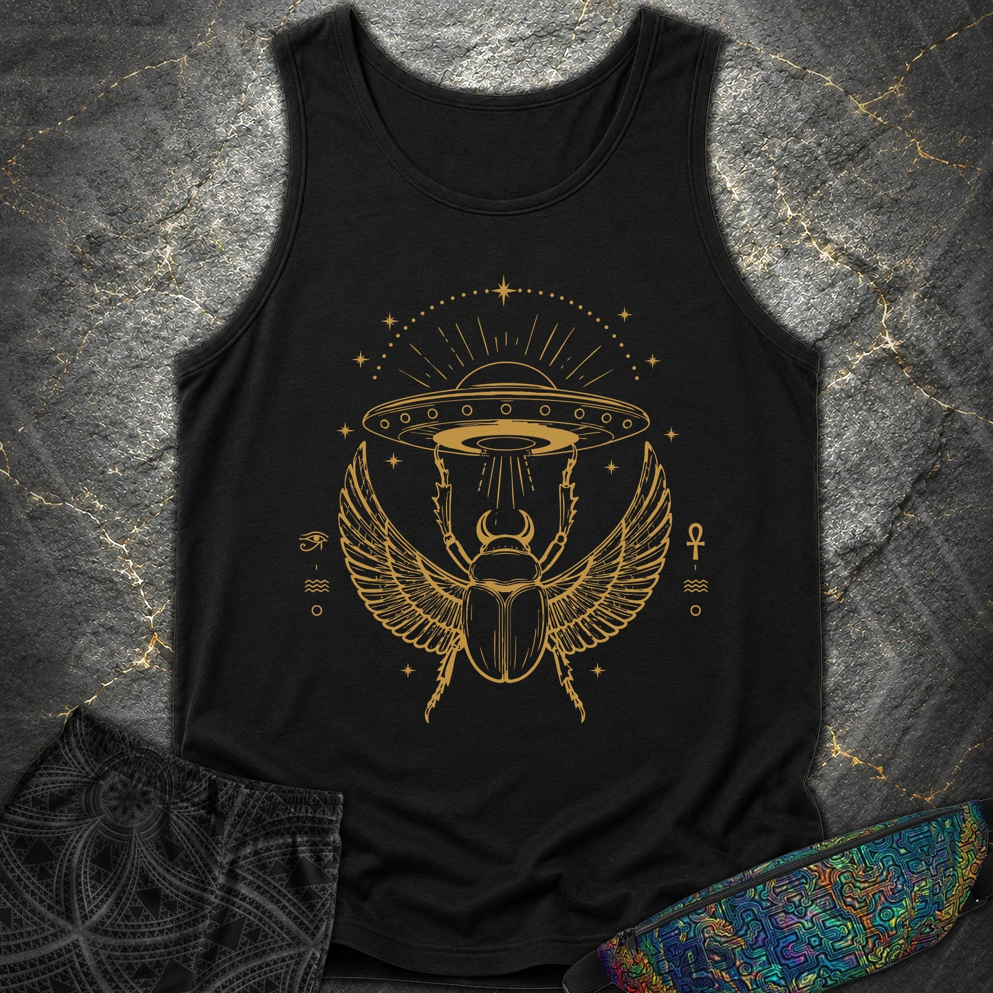 Celestial Scarab Beneath the Starship - Celestial Scarab Beneath the Starship Comfort Tank Top - Black