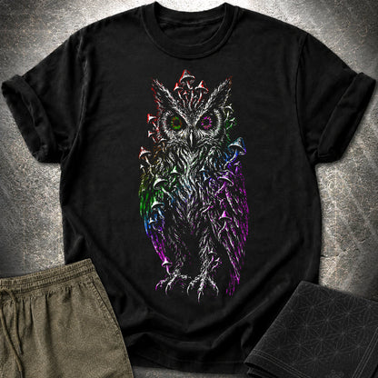 Trippy Mushroom Owl T-Shirt - Trippy Mushroom Owl T-Shirt - Black