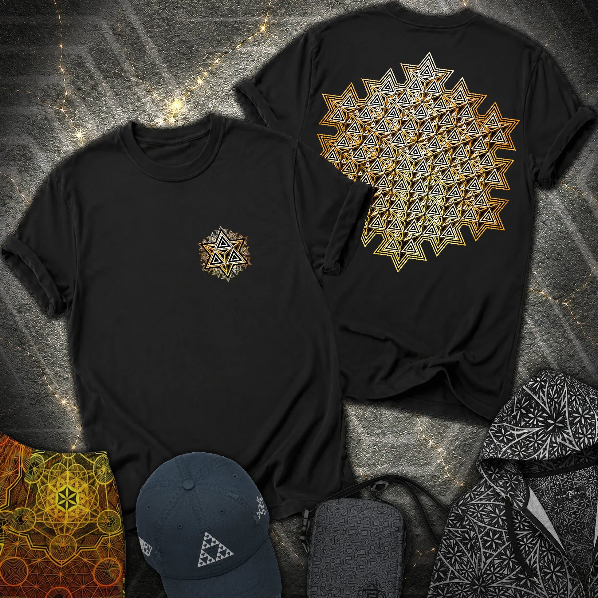 Sacred Gold Merkaba 2 Sided T-Shirt - Sacred Gold Merkaba 2 Sided T-Shirt - Black