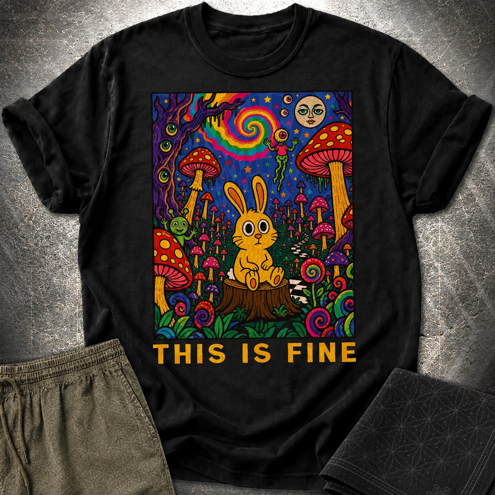This Is Fine Rabbit T-Shirt - This Is Fine Rabbit T-Shirt - Black