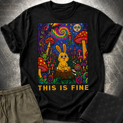 This Is Fine Rabbit T-Shirt - This Is Fine Rabbit T-Shirt - Black