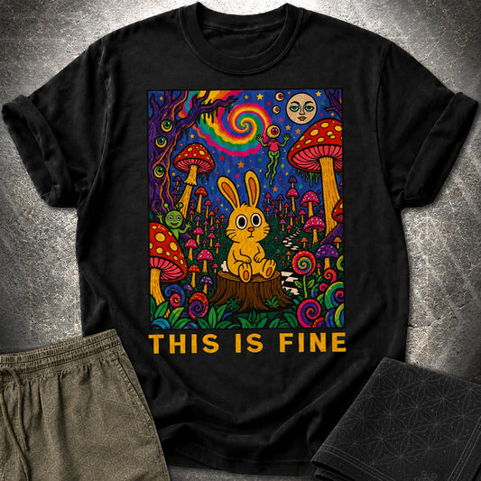 This Is Fine Rabbit T-Shirt - This Is Fine Rabbit T-Shirt - Black