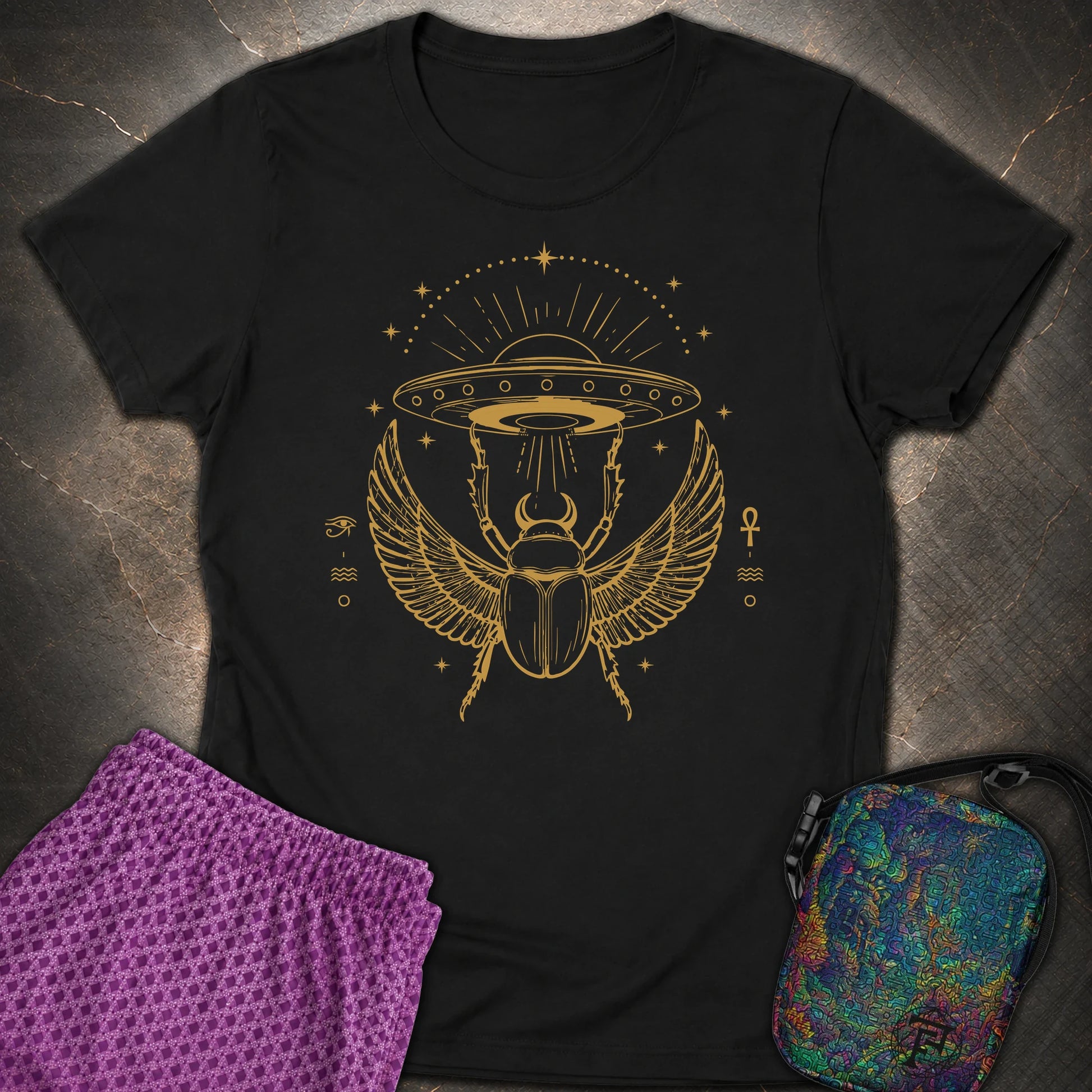 Celestial Scarab Beneath the Starship - Celestial Scarab Beneath the Starship Womens T-Shirt - Black
