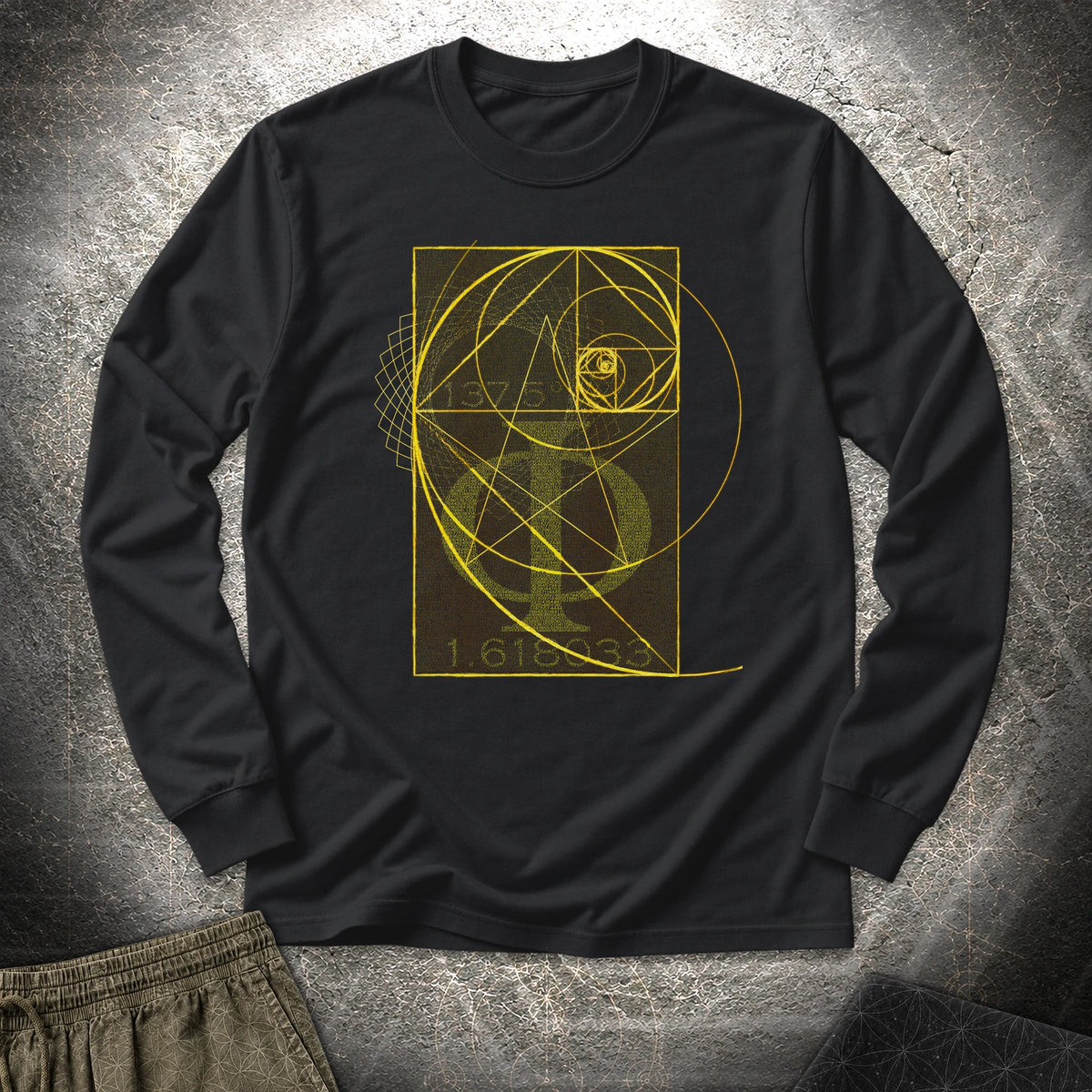 Golden Ratio Spirals Long Sleeve Shirt showing front artwork