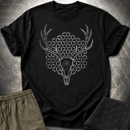Deer Skull Sacred Geometry Shirt, Antler Flower of Life Tee, Gothic Nature Graphic, Mystic Stag Skull T-Shirt - Deer Skull Sacred Geometry Shirt, Antler Flower of Life Tee, Gothic Nature Graphic, Mystic Stag Skull T-Shirt - Black