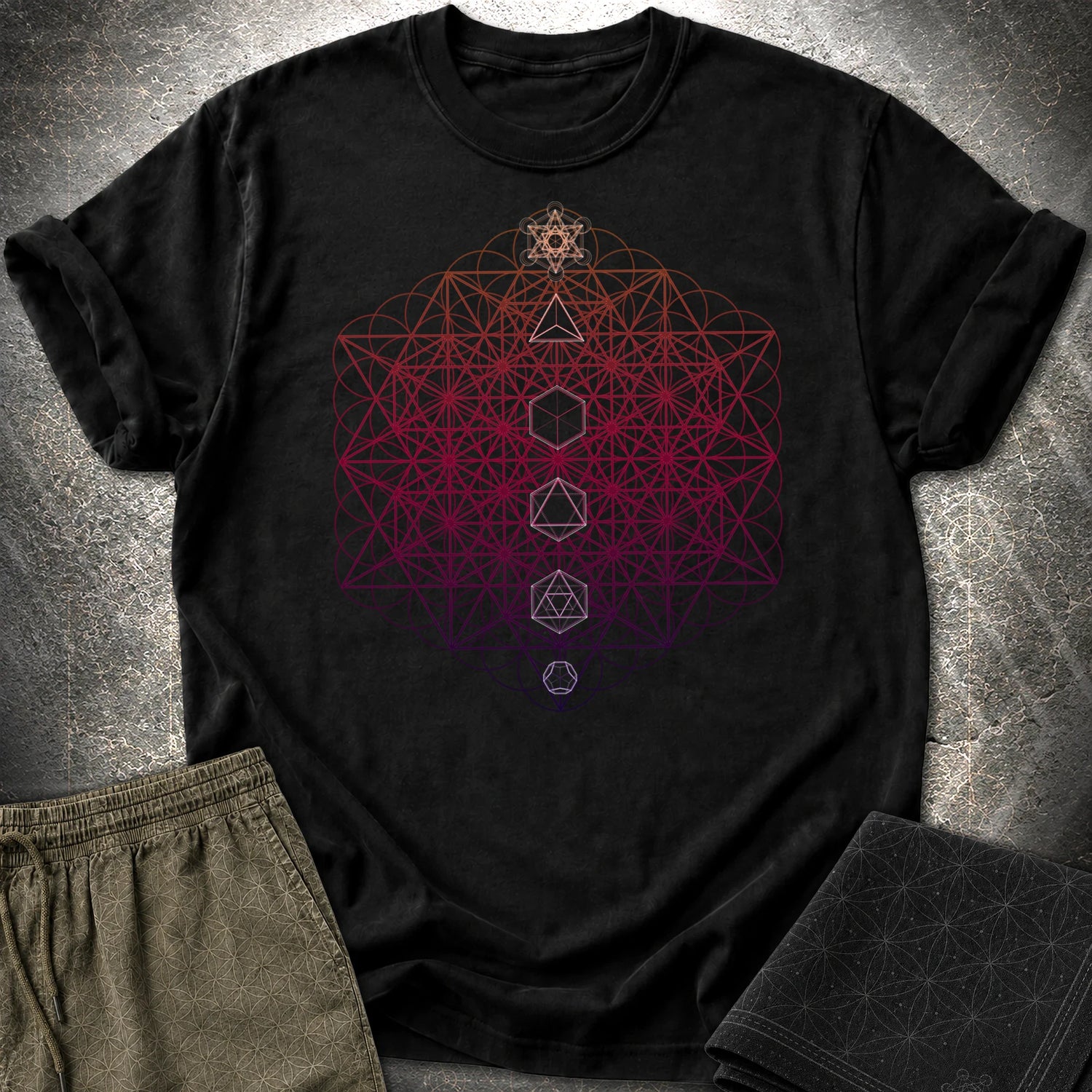 64 Tetrahedron Platonic Solids Metatron T-Shirt - 64 Tetrahedron Platonic Solids Metatron T-Shirt - Black
