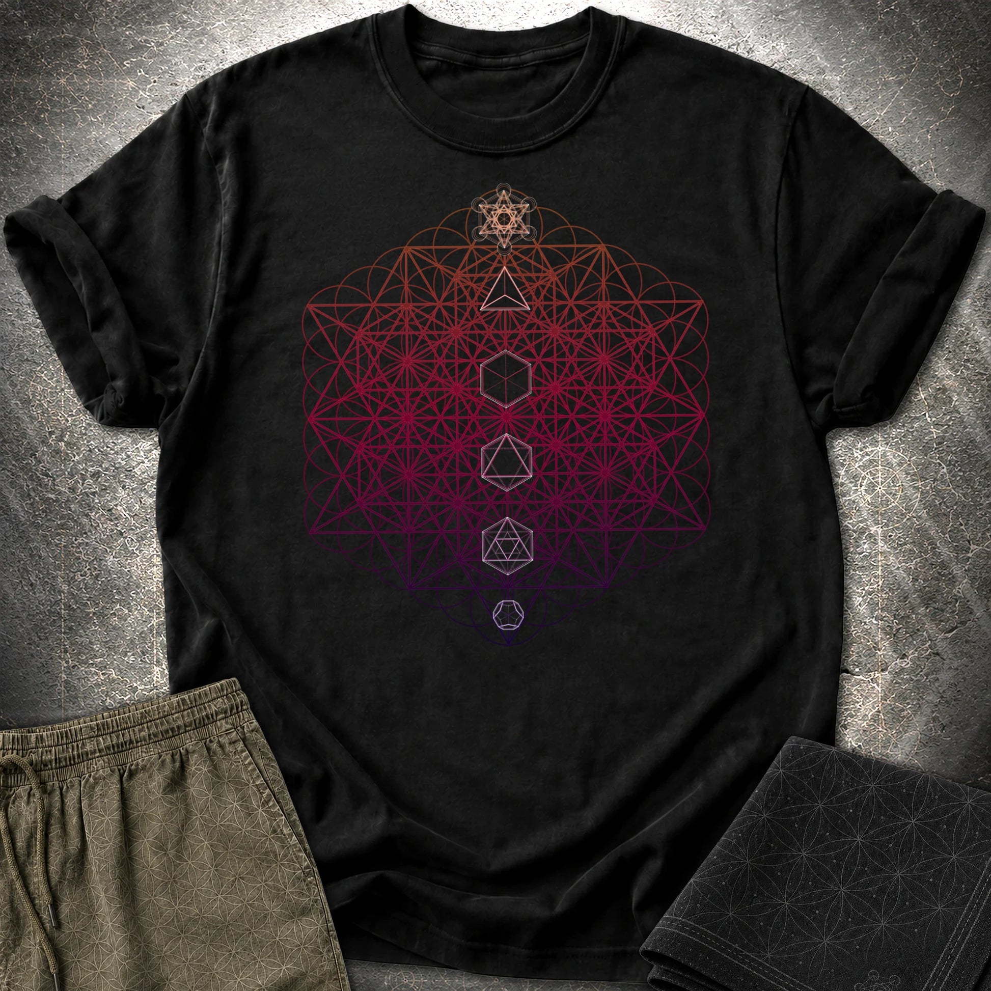 64 Tetrahedron Platonic Solids Metatron T-Shirt - 64 Tetrahedron Platonic Solids Metatron T-Shirt - Black