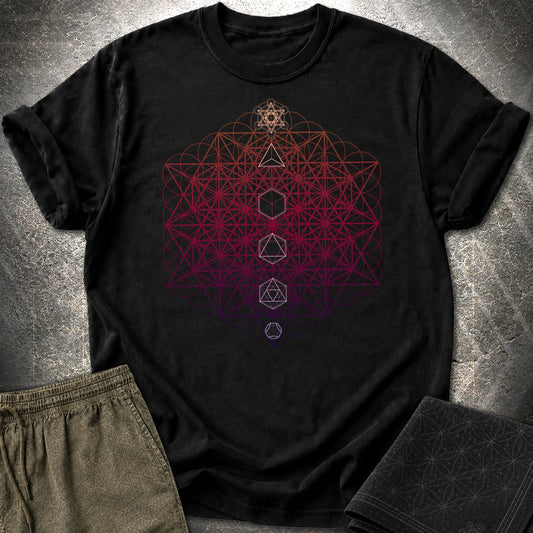 64 Tetrahedron Platonic Solids Metatron T-Shirt - 64 Tetrahedron Platonic Solids Metatron T-Shirt - Black