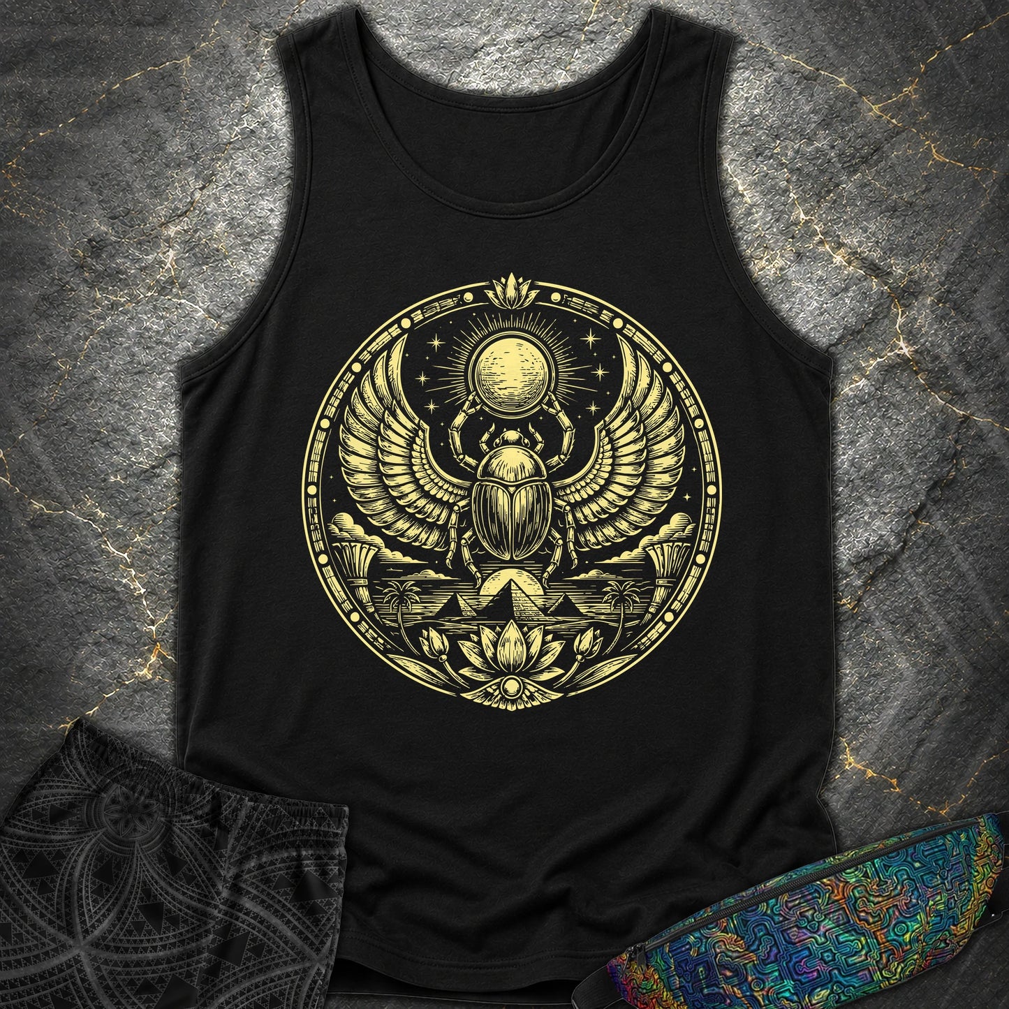 Winged Scarab of the Sun - Winged Scarab of the Sun Comfort Tank Top - Black