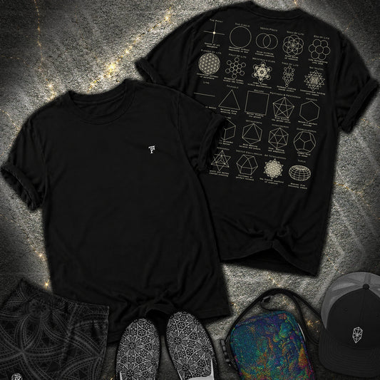Sacred Geometry Figures Back Print 2 Sided Comfort T-Shirt - Sacred Geometry Figures Back Print 2 Sided Comfort T-Shirt - Black