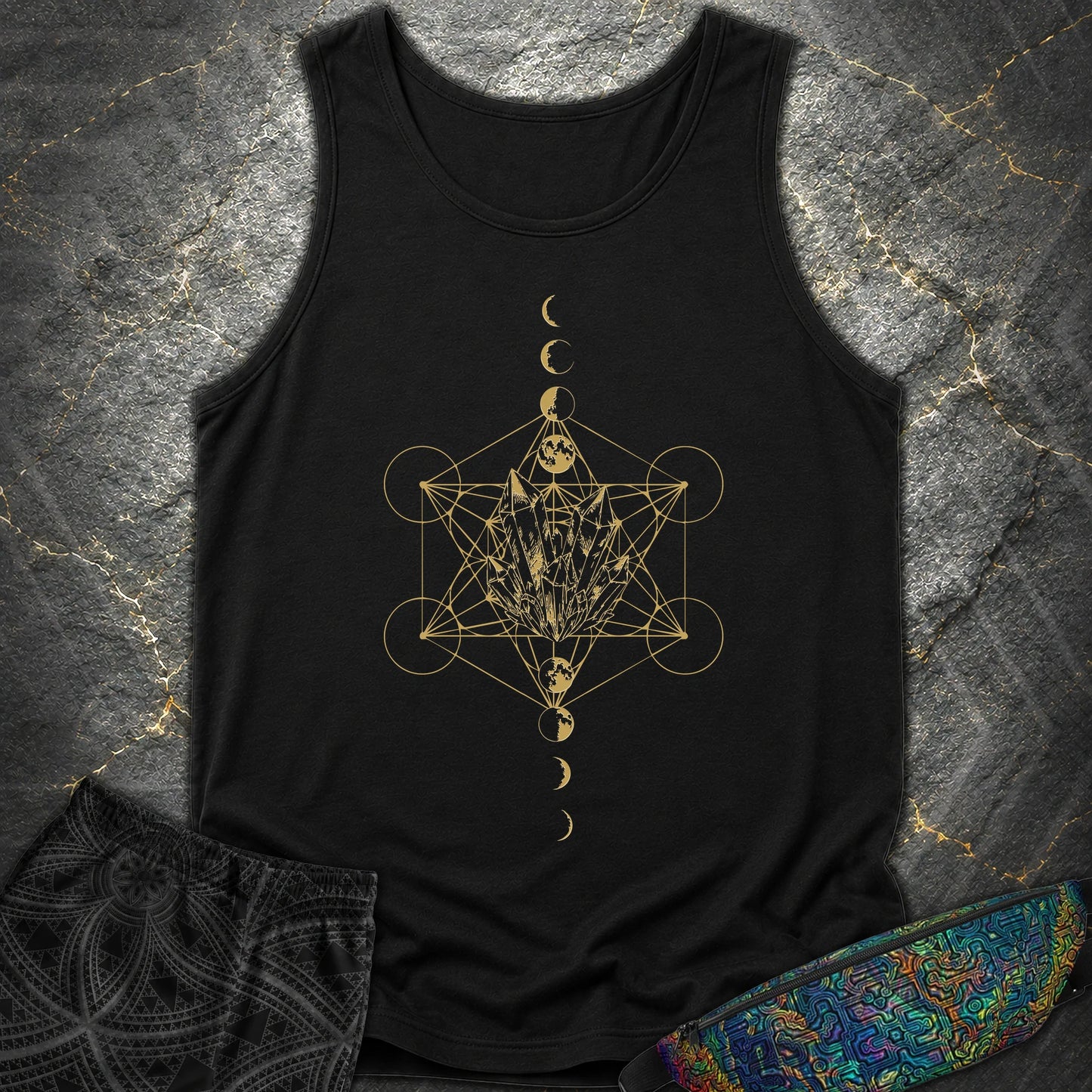 Metatron Crystal Moon Phases - Metatron Crystal Moon Phases Comfort Tank Top - Black