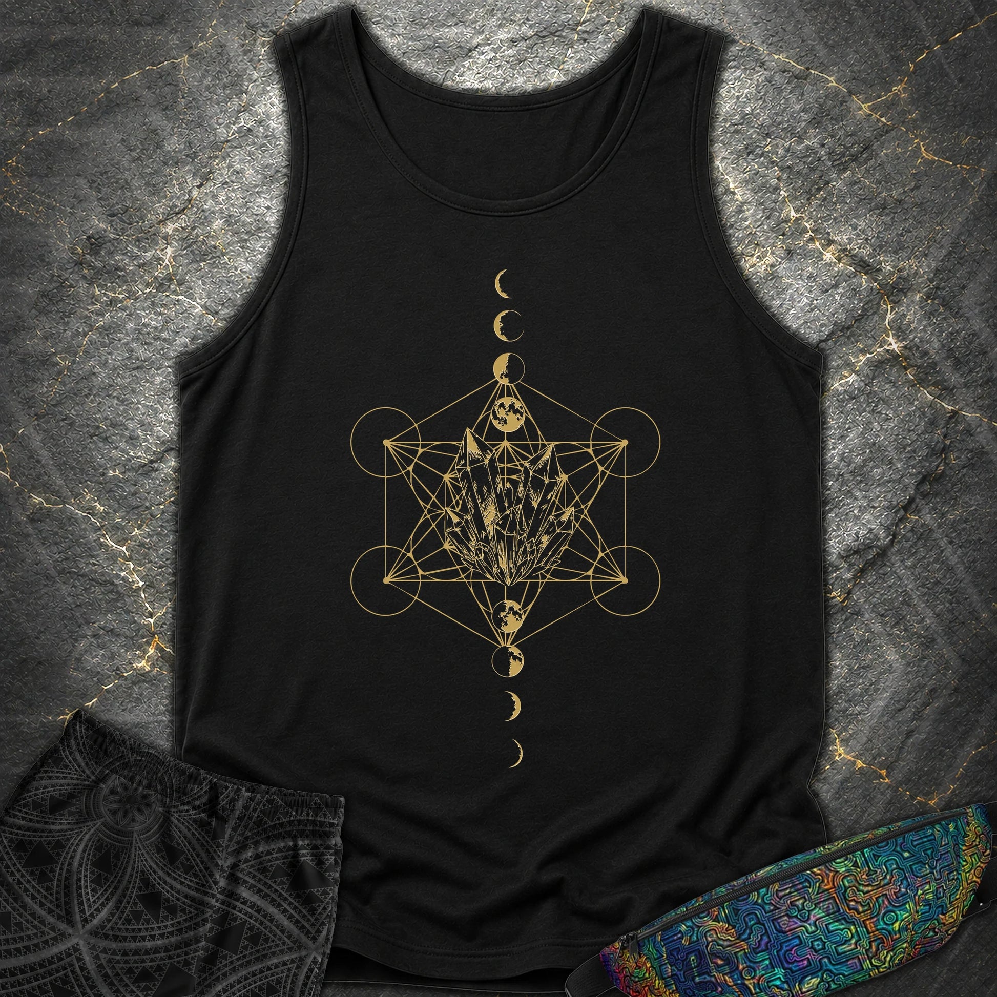 Metatron Crystal Moon Phases - Metatron Crystal Moon Phases Comfort Tank Top - Black