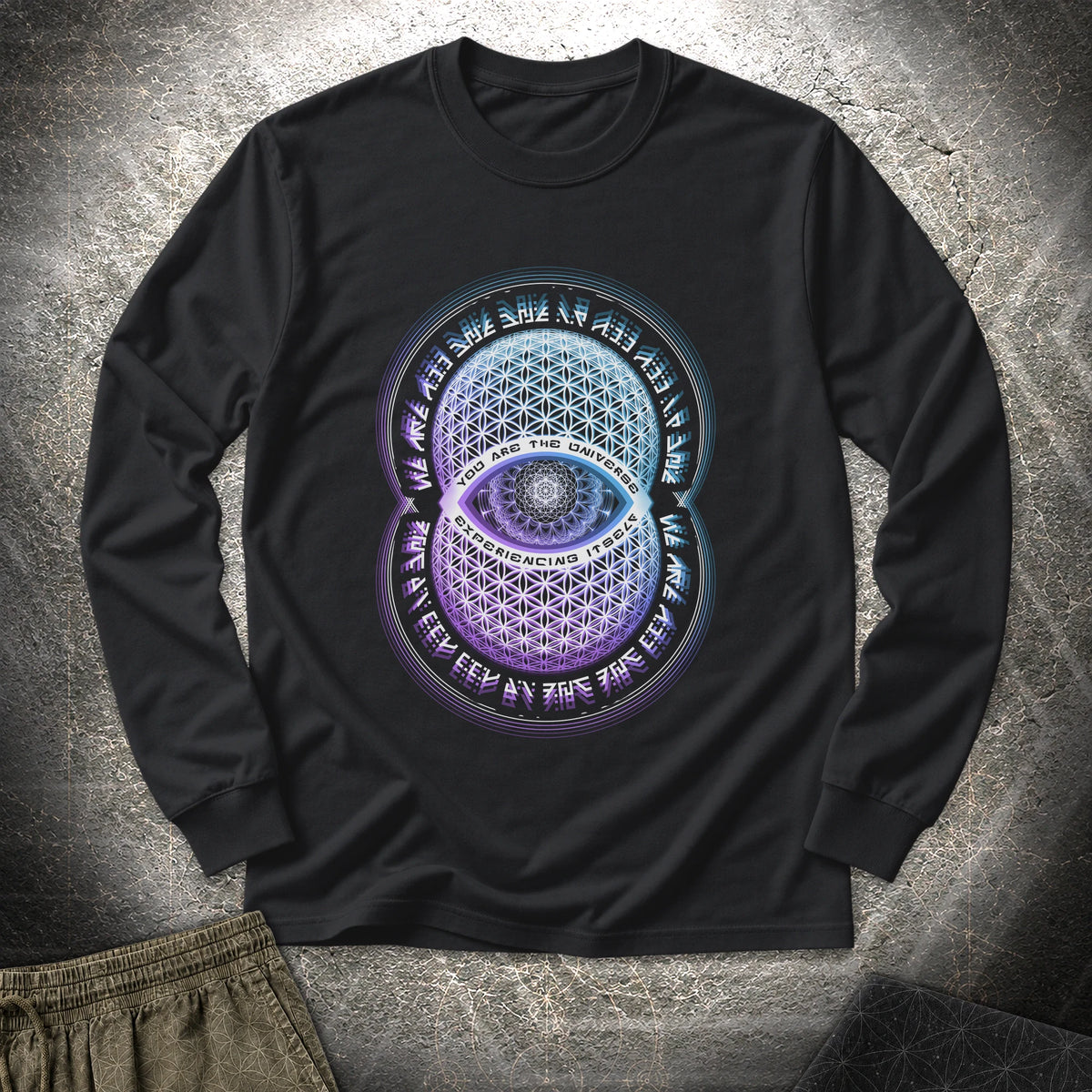 Alan Watts You Are The Universe Long Sleeve Shirt showing front artwork