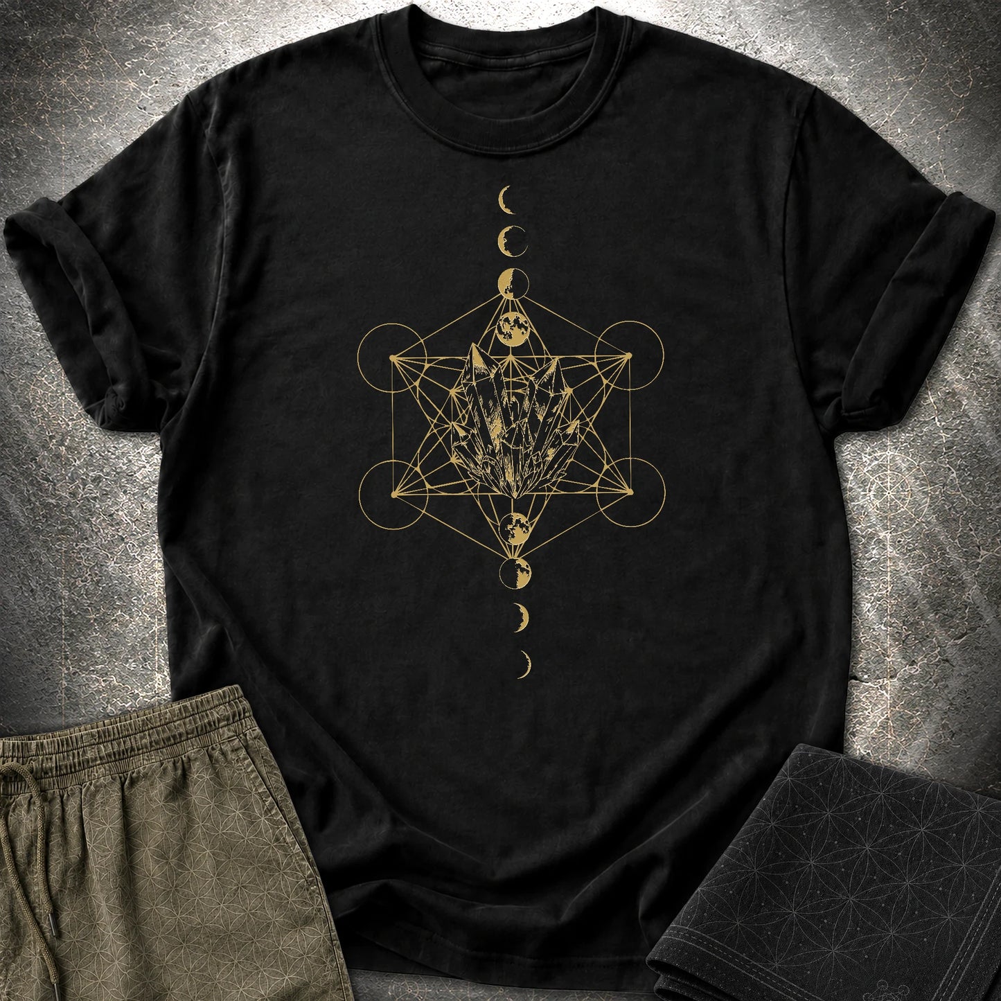 Metatron Crystal Moon Phases - Metatron Crystal Moon Phases T-Shirt - Black