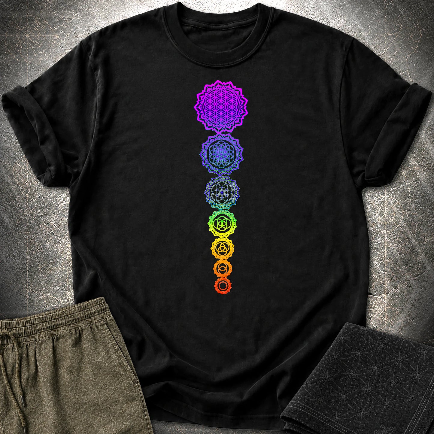 Flower Of Life Chakras T-Shirt - Flower Of Life Chakras T-Shirt - Black