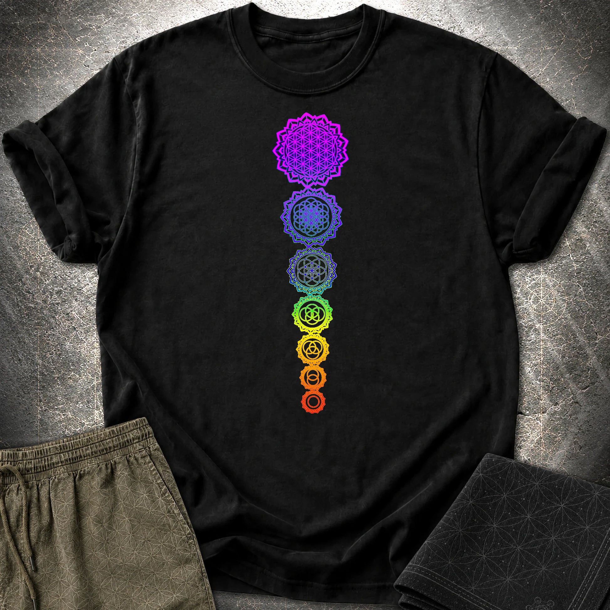 Flower Of Life Chakras T-Shirt - Flower Of Life Chakras T-Shirt - Black