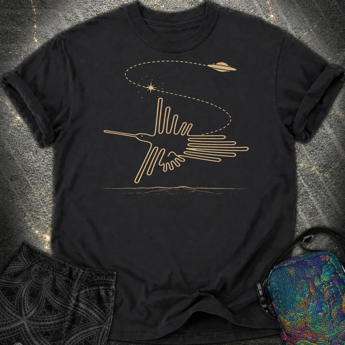 Geoglif Ptaka I Latający Spodek - Geoglif Ptaka I Latający Spodek Comfort T-Shirt - Black