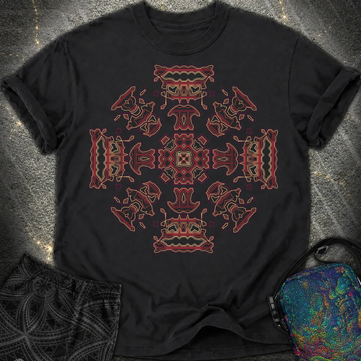 Shamanic Faces Geometric Comfort T-Shirt - Shamanic Faces Geometric Comfort T-Shirt - Black