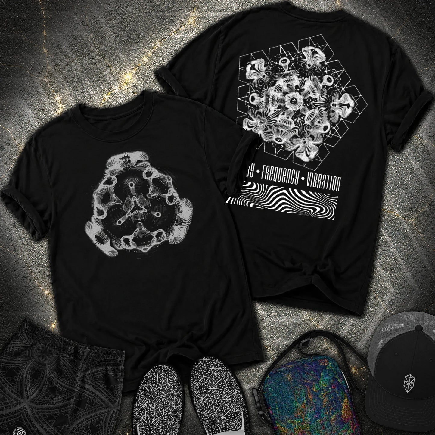 Cymatics, Energy Frequency Vibration Comfort 2 Sided T-Shirt - Cymatics, Energy Frequency Vibration 2 Sided Comfort T-Shirt - Black