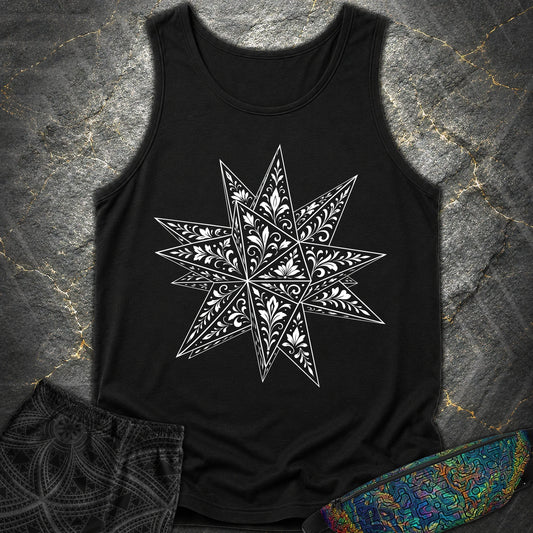 White Floral Stellated Dodecahedron - White Floral Stellated Dodecahedron Comfort Tank Top - Black