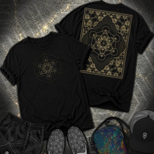 Metatron Cube Sacred Geometry 2 Sided Comfort T-Shirt - Metatron Cube Sacred Geometry 2 Sided Comfort T-Shirt - Black
